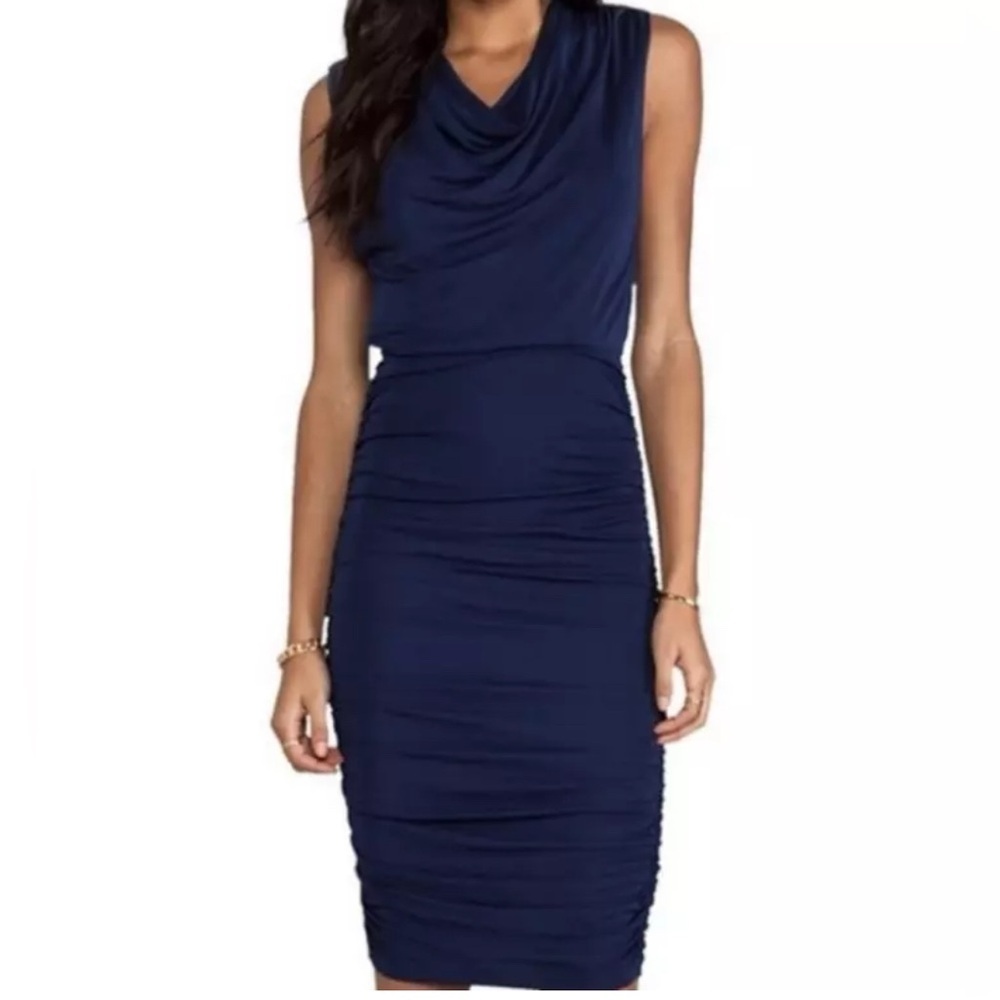 NEW Alice+Olivia Brentan Blouson Ruched Skirt Dress in Navy Medium